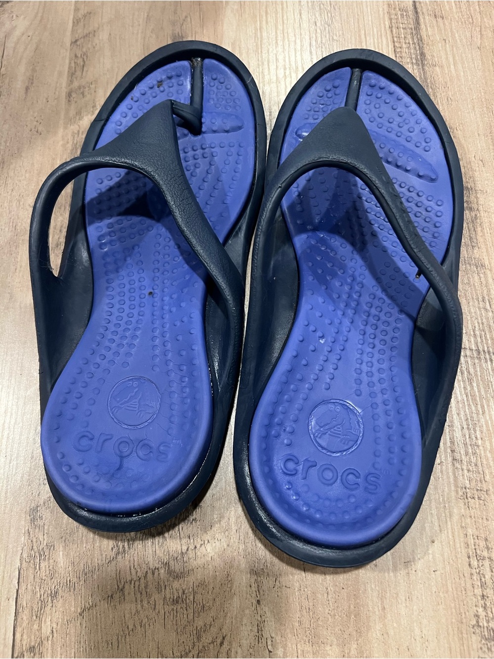 CROCS Kids Navy and Purple Flip Flops